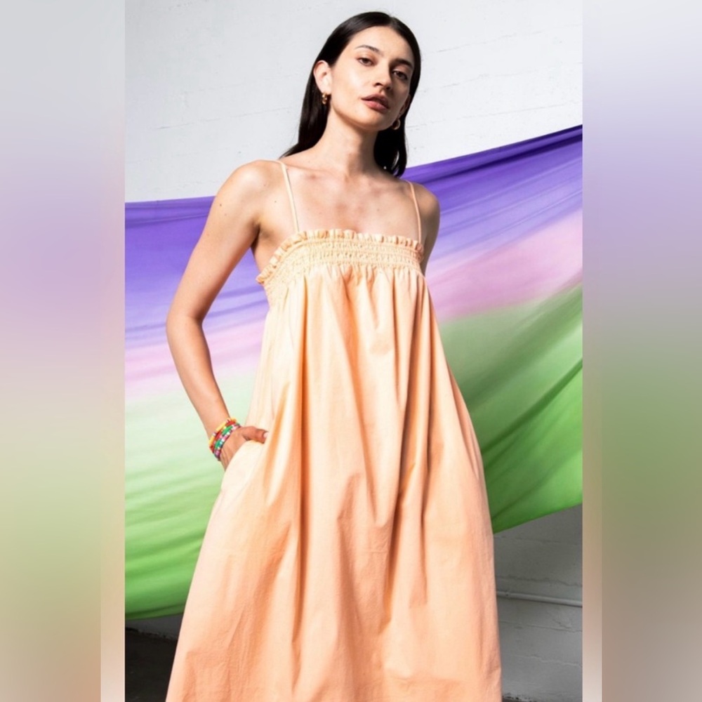 Pistola Farrah ruffle top midi dress with pockets in sherbet for graduation
